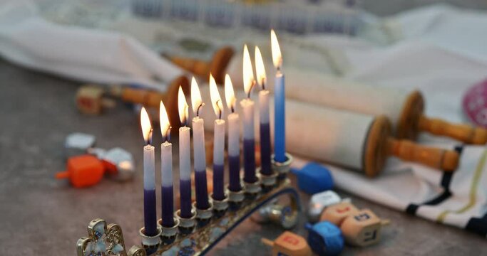 Hanukkiah Menorah as symbol of Jewish holiday Hanukkah