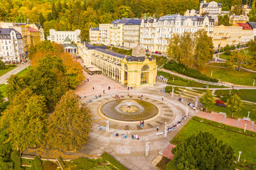 Aerial view of Singing Fountain in Marianske Lazne spa (Marienbad). Town is part of UNESCO World...