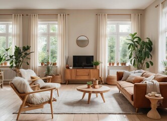 Fototapeta premium Modern scandinavian living room design Ai generated