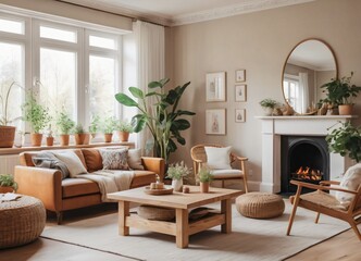 Fototapeta premium Modern scandinavian living room design Ai generated