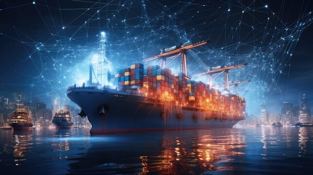 logistics network, using perspective and composition to highlight the efficiency and complexity of the global delivery system.