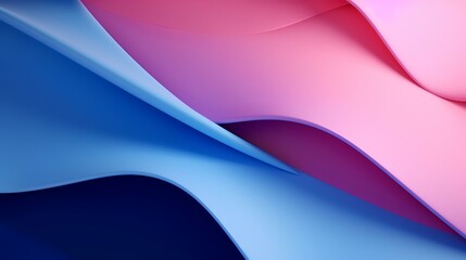 Abstract background of blue and pink curved paper sheets. 3d rendering