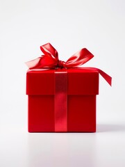 Obraz premium Red gift box on white background.