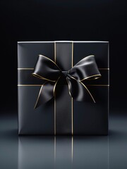 Black gift box on black background.