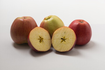 Healthy fruit. Red Apple. A halved apple. A star in an apple - the Christmas custom of cutting an apple.