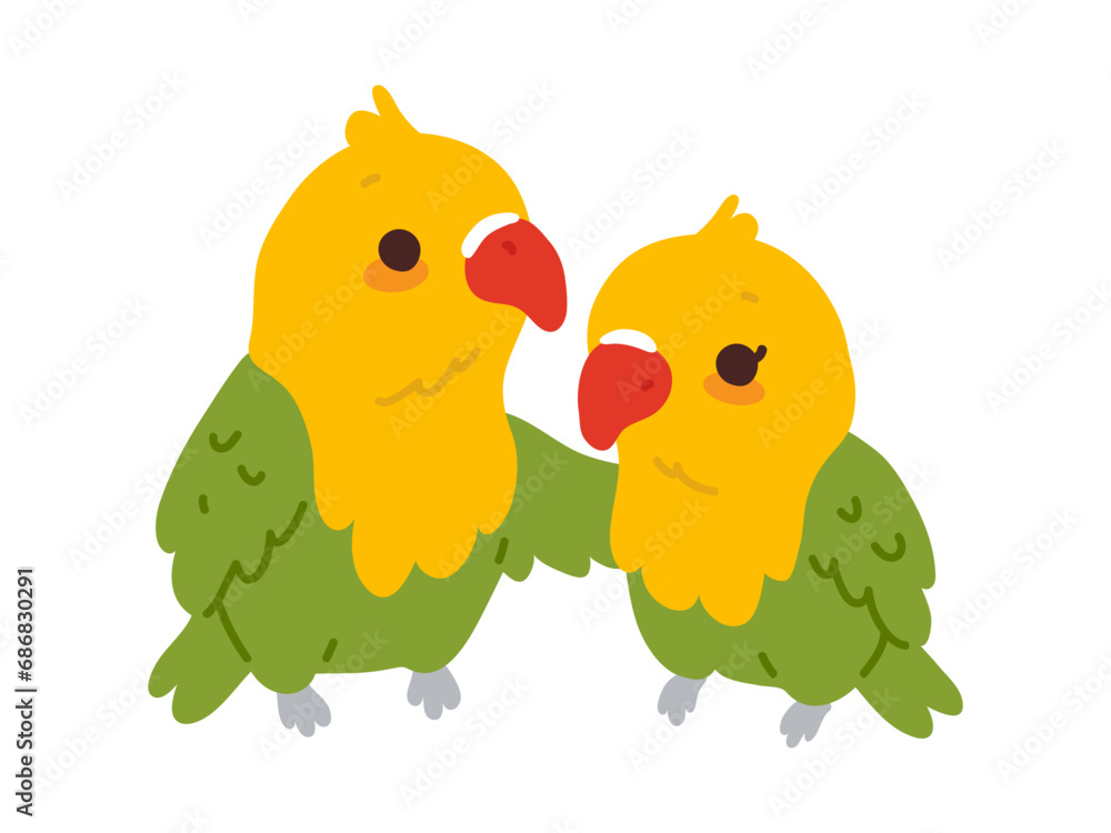 Wall mural vector illustration cute cartoon doodle lovebirds couple for greeting card,sticker,icon