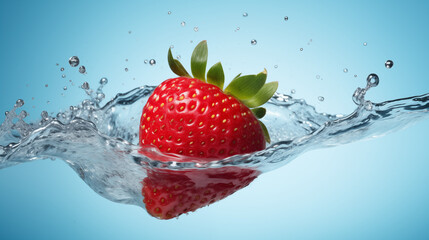 Subtle and Transparent Background: Fresh, Fragrant Strawberries Diving into Water, Creating Crystal Clear Splashes - Ideal for Backgrounds, Banners, or Wallpapers