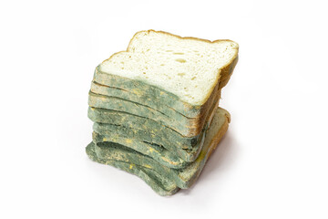 Fungal bread isolated on white background. Biodegradable food waste concept.