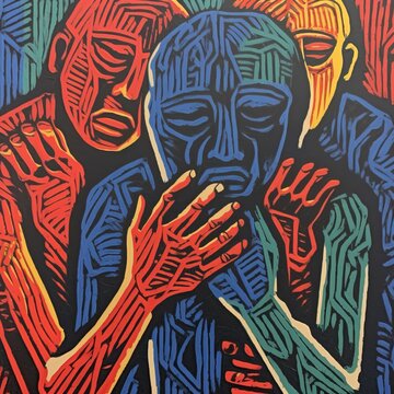 feelings bodies and words, expressionist woodcut