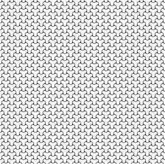 Metallic black mesh on a white background. Interlocking shapes are made of three small circles. Geometric texture. Seamless repeating pattern. Vector illustration. 