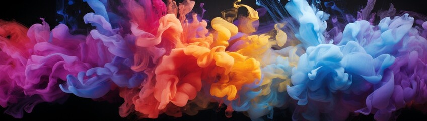 Plumes of multicolored smoke entangling and disentangling. - obrazy, fototapety, plakaty