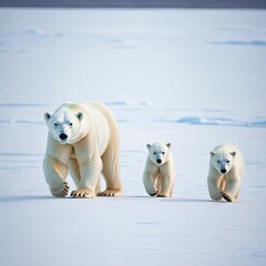 Obraz premium Polar bear cubs follow the polar bear