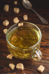 Green tea with brown tea sugar