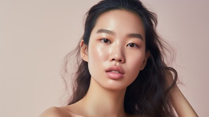 Imperfect skin contributes to the genuine expression of an Asian woman in a closeup.