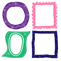 Set of vector multi-colored frames drawn in doodle style