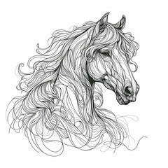 horse Line art Clear white background 4k