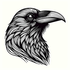 raven Line art Clear white background 4k