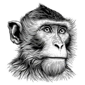 monkey Line art Clear white background 4k