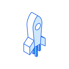 Isometric icon in outline. Rocket symbol. Social media marketing icon.