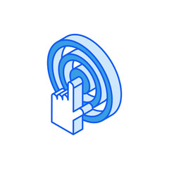 Isometric icon in outline. Index finger point on round shape target symbol. Social media marketing icon.