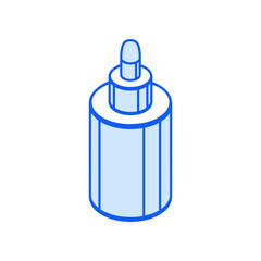 Isometric icon in outline. Modern flat vector Illustration. Low poly round bottle with dropper symbol.