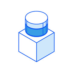 Isometric icon in outline. Modern flat vector Illustration. Low poly round cosmetic cream jar on a box symbol.