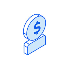 Isometric icon in outline. Modern flat vector Illustration. User profile with dollar symbol. Social media marketing icon. 