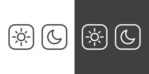 Simple Day and night, dark and light modes icon vector. Screen brightness and contrast level control icons. Dark mode switch. Vector Illustration