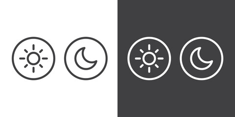 Icon line of Day and night, dark and light modes icon vector. Screen brightness and contrast level control icons. Dark mode switch. Vector Illustration - obrazy, fototapety, plakaty