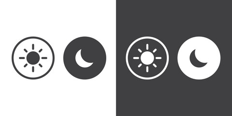 Flat icon of Dark mode, Day and night, dark and light modes icon vector. Screen brightness and contrast level control icons. Dark mode switch. Vector Illustration - obrazy, fototapety, plakaty