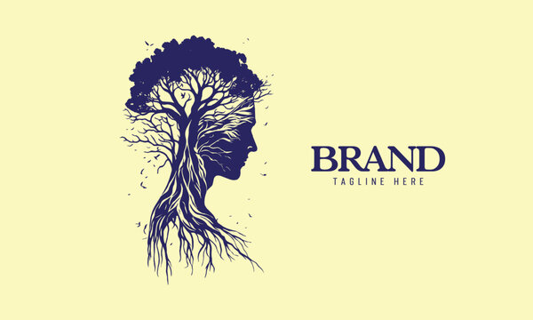 Psychology logo using tree and human head suitable for mental health services