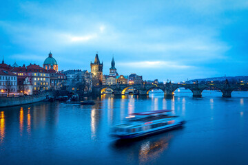 Czechia, Prague, Charles bridge at the blue hour