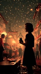 Classic Christmas Xmas Holiday Photo of Family, Christmas Tree, Christmas Lights, and more 