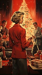 Classic Christmas Xmas Holiday Photo of Family, Christmas Tree, Christmas Lights, and more 