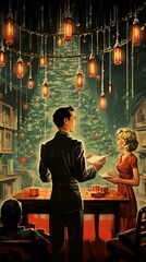 Classic Christmas Xmas Holiday Photo of Family, Christmas Tree, Christmas Lights, and more 