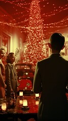 Classic Christmas Xmas Holiday Photo of Family, Christmas Tree, Christmas Lights, and more 