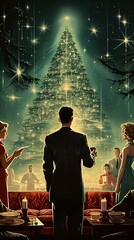 Classic Christmas Xmas Holiday Photo of Family, Christmas Tree, Christmas Lights, and more 