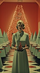 Classic Christmas Xmas Holiday Photo of Family, Christmas Tree, Christmas Lights, and more 