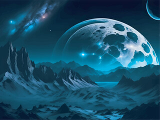 Naklejka na ściany i meble Landscape with beautiful moon view abstract background