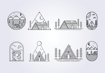 bundle of cottage cabin logo vector, forest cabin villa illustration icon template design - obrazy, fototapety, plakaty