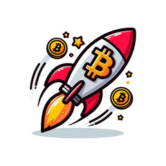 Bitcoin Bull Run rocket Illustration, Bullish Bitcoin Rocket character vector illustration. bitcoin rocket vector art, crypto Bull run vector illustration. Ai Generated