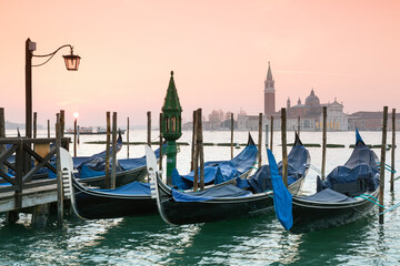 Italy, Venice, gondolas in front of San Giorgio Maggiore