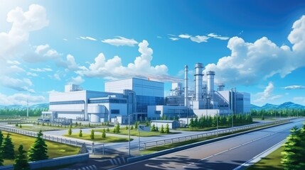 Obraz premium A factory with a lot of smoke coming out of it.