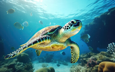Fototapeta premium Sea Turtle Underwater - A Captivating Glimpse into Waterlife Wonders