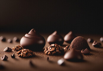 Chocolate truffles on a dark background. Selective focus. - obrazy, fototapety, plakaty