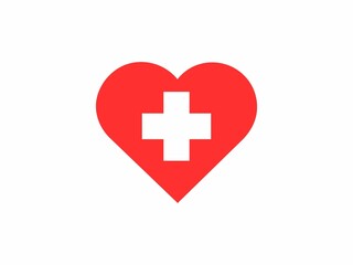 Heart with white cross shape on it icon. Healthcare or medical logo design isolated on white background. An emergency logo design.