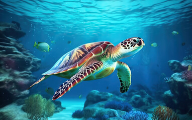 Fototapeta premium Sea Turtle Underwater - A Captivating Glimpse into Waterlife Wonders