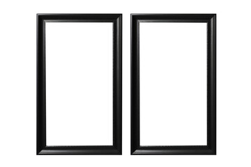 Two black portrait picture frames with an empty blank canvas for use as a border or home décor, png file cut out and isolated on a transparent background, computer Generative AI stock illustration ima