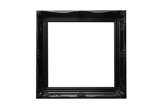 Black landscape picture frame with an empty blank canvas for use as a border or home décor, png file cut out and isolated on a transparent background, computer Generative AI stock illustration image