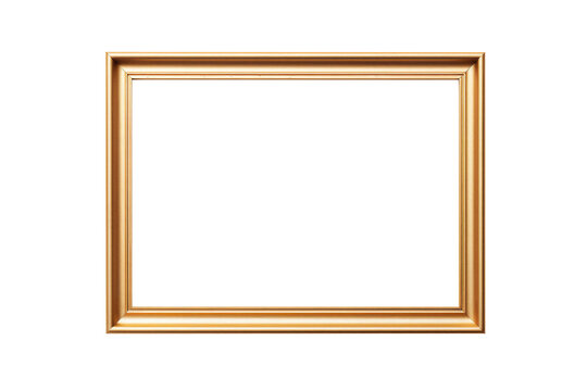 Gold gilt landscape picture frame with an empty blank canvas for use as a border or home décor, png file cut out and isolated on a transparent background, computer Generative AI stock illustration